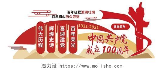 红色大气中国风中国共产党成立100周年文化墙设计党史建党100周年文化墙